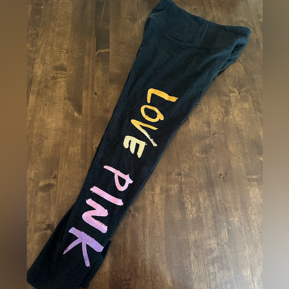 Victoria Secret VS M Pink Gradient Ombre Rainbow Brush Logo Legging Pant